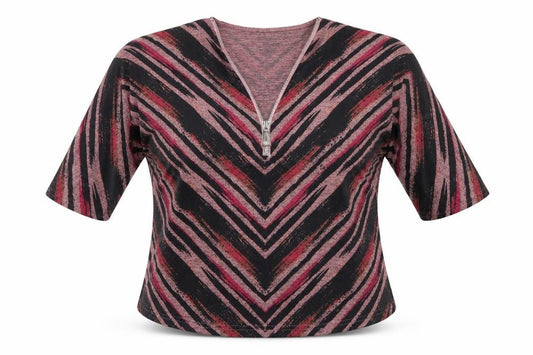Front view of Mudflower Women's Multicoloured Zip Neck 3/4 Sleeve Tunic Top M