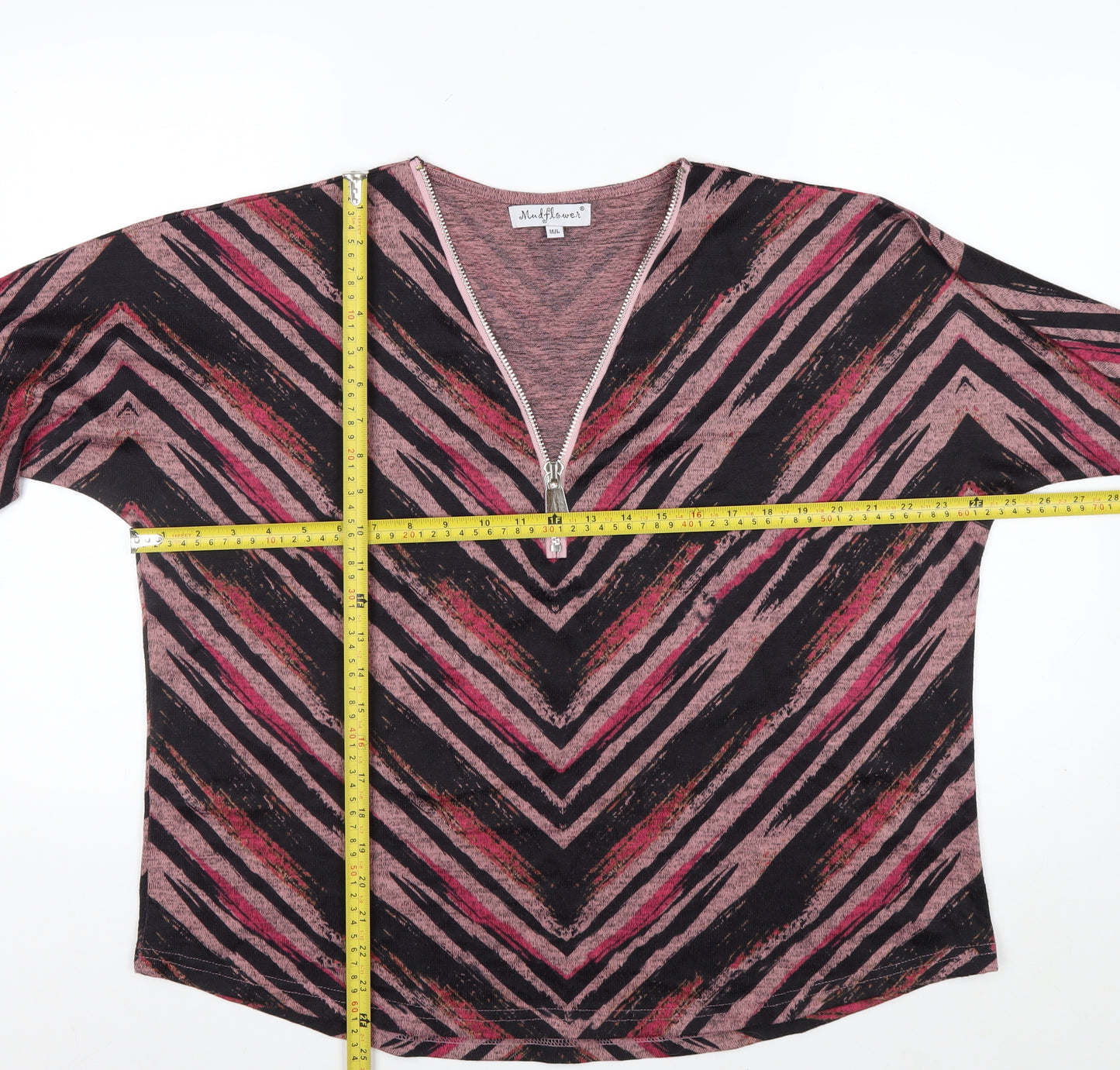Mudflower Women's Multicoloured Zip Neck 3/4 Sleeve Tunic Top M