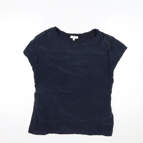 Reiss Womens Blue Silk Mix Short Sleeve Basic Blouse Size S