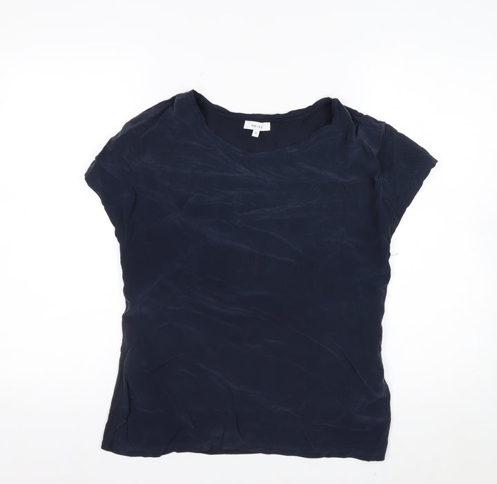 Reiss Womens Blue Silk Mix Short Sleeve Basic Blouse Size S