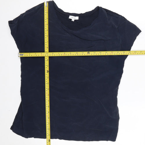 Reiss Womens Blue Silk Mix Short Sleeve Basic Blouse Size S