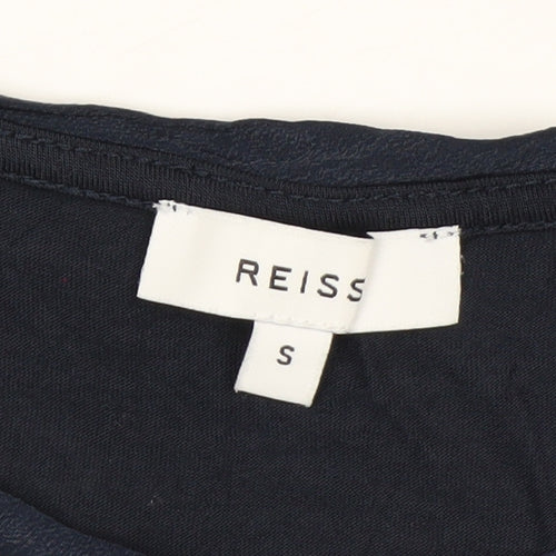 Reiss Womens Blue Silk Mix Short Sleeve Basic Blouse Size S