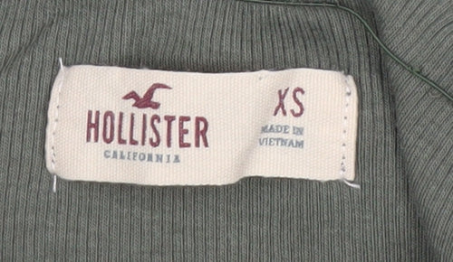 Hollister Women’s Green Off Shoulder Ribbed Cropped Long Sleeve Top XS