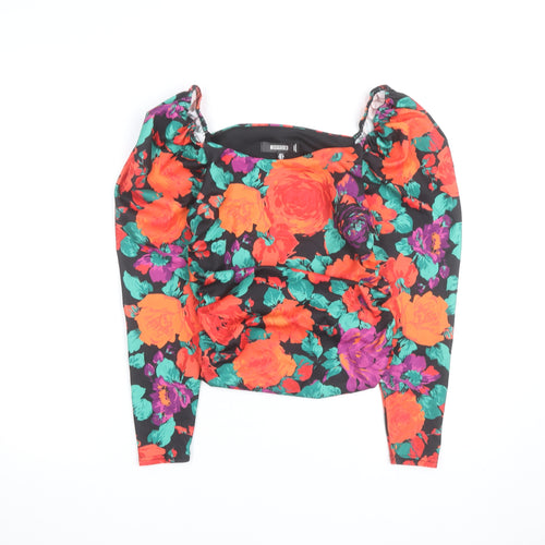 Missguided Women’s Multicoloured Floral Puff Sleeve Cropped Blouse UK 6