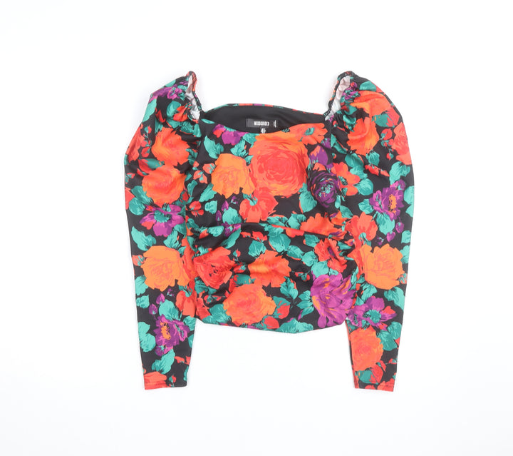 Missguided Women’s Multicoloured Floral Puff Sleeve Cropped Blouse UK 6