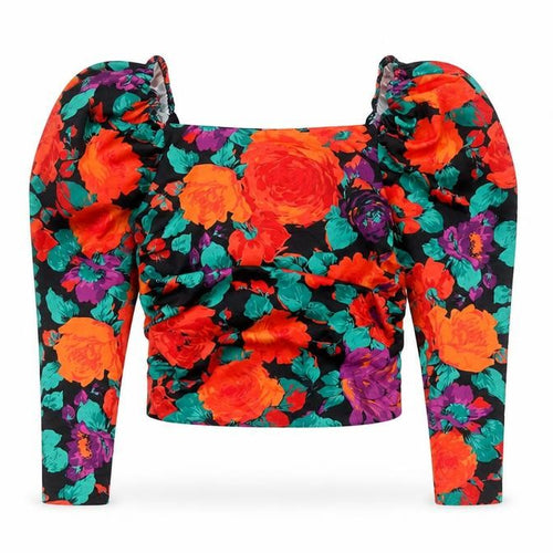 Missguided Women’s Multicoloured Floral Puff Sleeve Cropped Blouse UK 6