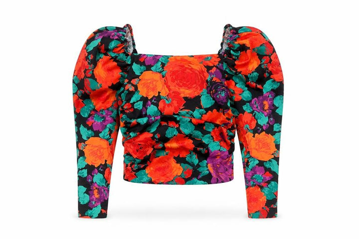 Missguided Women’s Multicoloured Floral Puff Sleeve Cropped Blouse UK 6