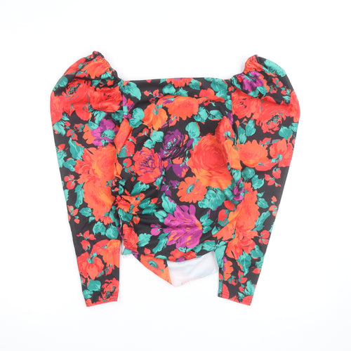 Missguided Women’s Multicoloured Floral Puff Sleeve Cropped Blouse UK 6