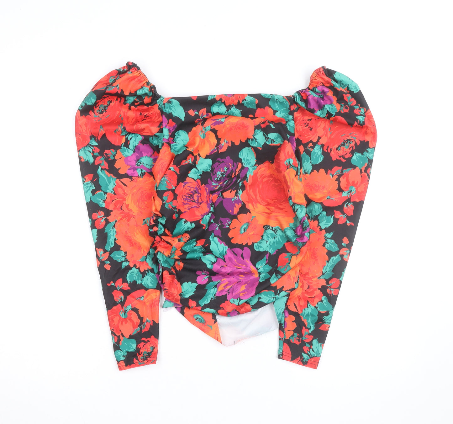 Missguided Women’s Multicoloured Floral Puff Sleeve Cropped Blouse UK 6