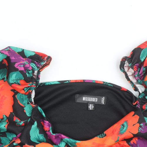 Missguided Women’s Multicoloured Floral Puff Sleeve Cropped Blouse UK 6