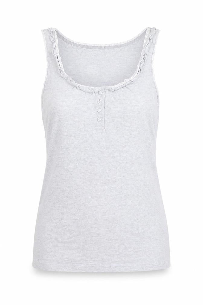 Front view of Jasper Conran Women’s Grey Cotton Ruffle Tank Top, size UK 10