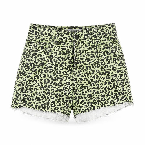 Denim Co. Women’s Green Leopard Print Cut-Off Shorts Size 12