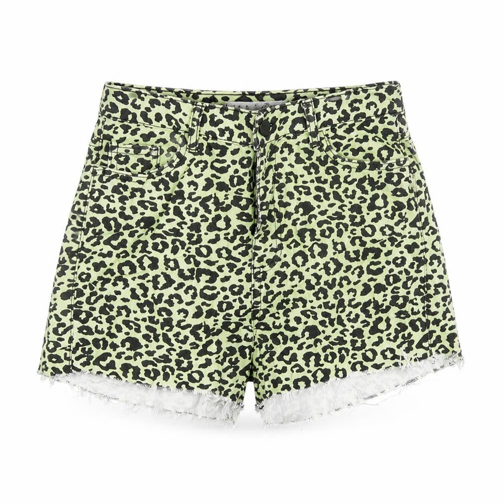 Denim Co. Women’s Green Leopard Print Cut-Off Shorts Size 12