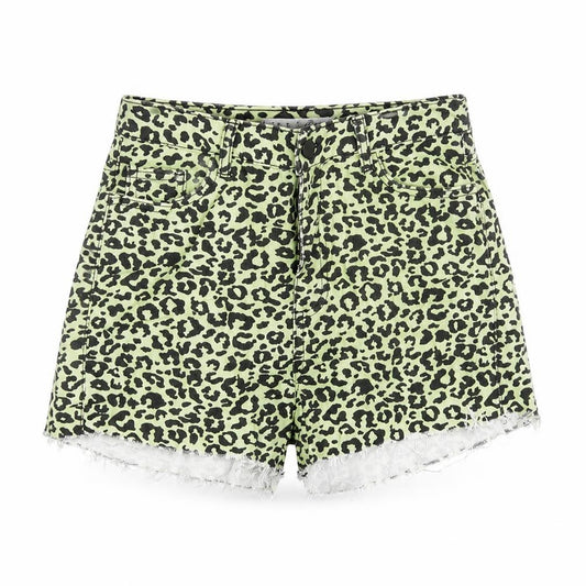 Denim Co. Women’s Green Leopard Print Cut-Off Shorts Size 12
