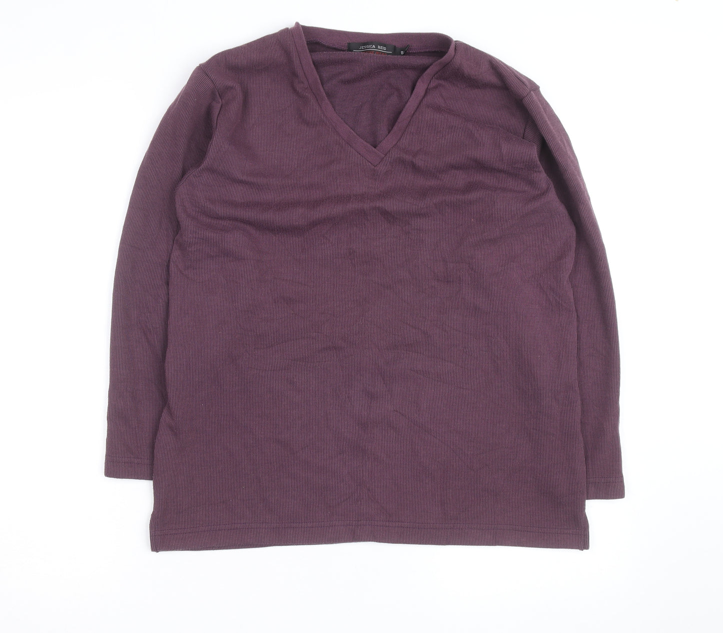 Jessica Reid Womens Purple V-Neck Cotton Long Sleeve Jumper Size 8/10