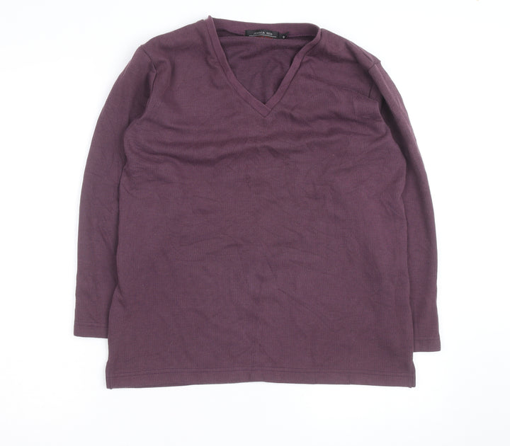 Jessica Reid Womens Purple V-Neck Cotton Long Sleeve Jumper Size 8/10