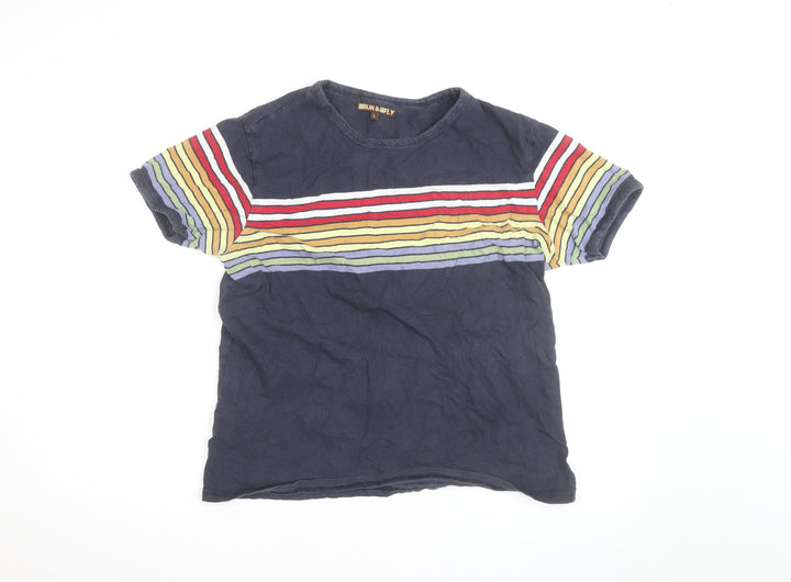 Run & Fly Men's Navy Rainbow Stripe Crew Neck Cotton T-Shirt Size L