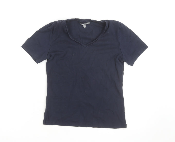 Laura Ashley Women's Blue V-Neck Cotton T-Shirt Size 10