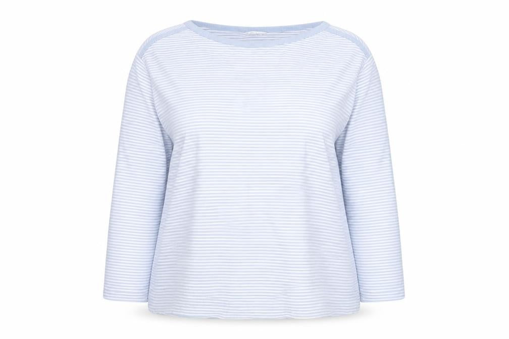Front view of Berkert Women Blue Striped Cotton Long Sleeve jumper, size 16