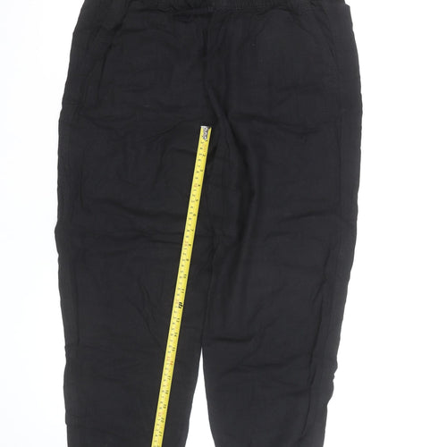 Marks and Spencer Women's Black Linen Blend Jogger Trousers Size 16 Short