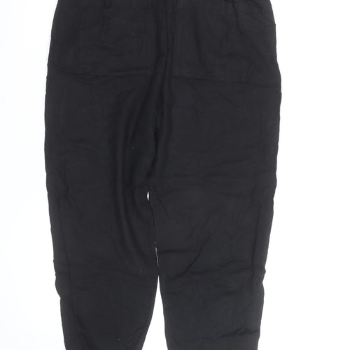 Marks and Spencer Women's Black Linen Blend Jogger Trousers Size 16 Short