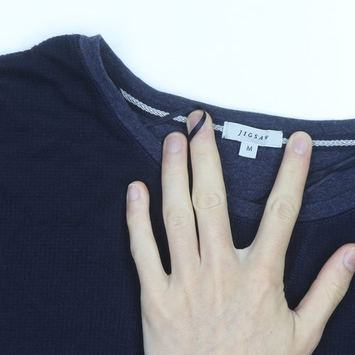 Jigsaw Men's Blue Cotton Modal Crew Neck Pullover Jumper M