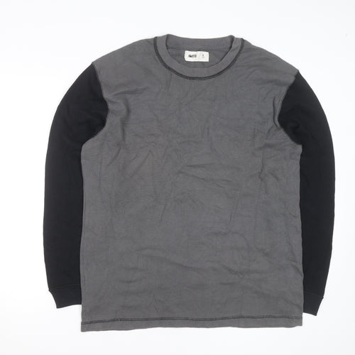 Hollister Men's Grey Waffle-Knit Long Sleeve Pullover Jumper XL