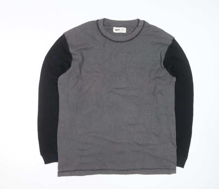 Hollister Men's Grey Waffle-Knit Long Sleeve Pullover Jumper XL