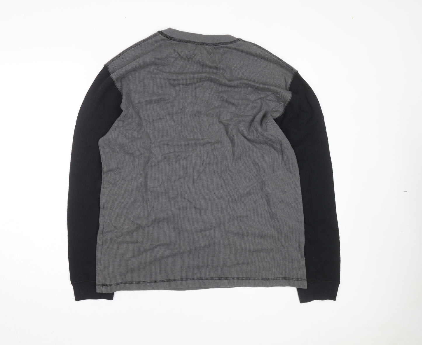 Hollister Men's Grey Waffle-Knit Long Sleeve Pullover Jumper XL