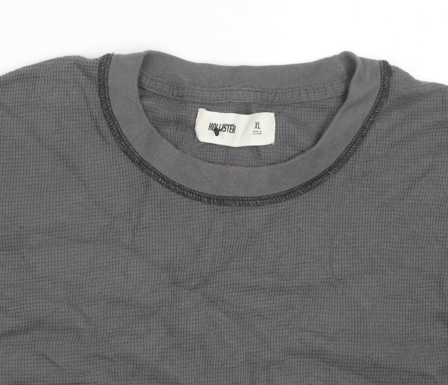 Hollister Men's Grey Waffle-Knit Long Sleeve Pullover Jumper XL