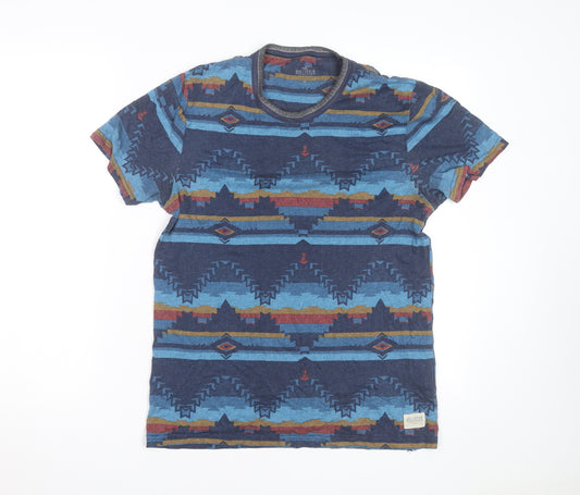 Hollister Men's Blue Aztec Crew Neck Short Sleeve T-Shirt Size M