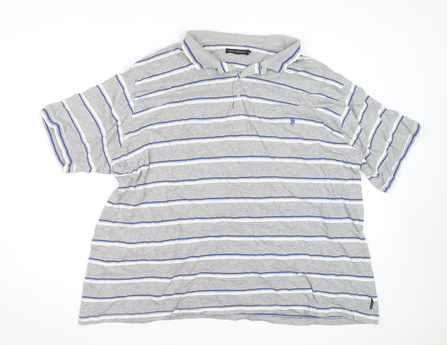 French Connection Men’s Grey Striped 3XL Polo Shirt