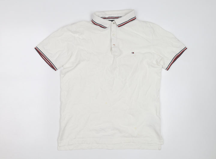 Tommy Hilfiger Men's White Slim Fit Polo Shirt XL Classic Casual