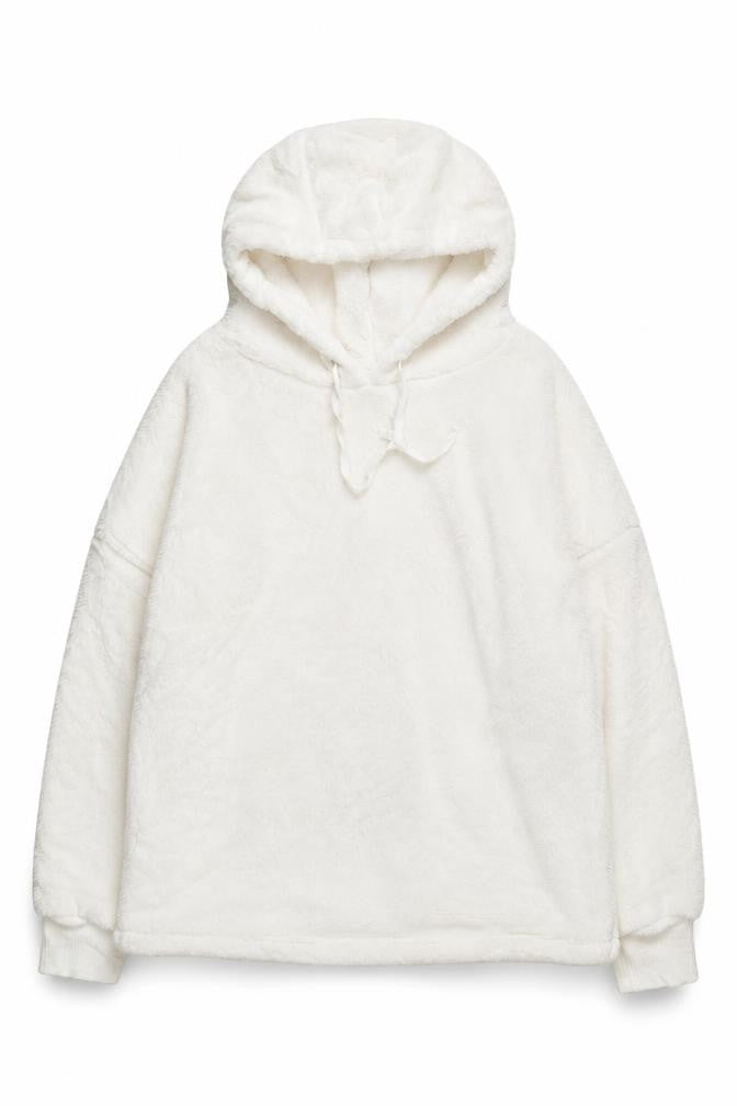 Front view of The Lounge Edit Women White, size 12, Pullover Hoodie Fleece Soft Plush
