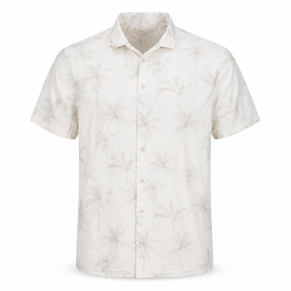 Front view of Marks & Spencer Men's Beige Tropical Short Sleeve Button-Up Shirt S