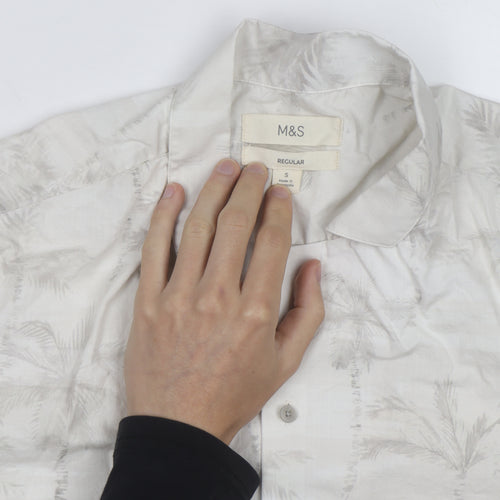 Marks and Spencer Men's Beige Tropical Short Sleeve Button-Up Shirt S