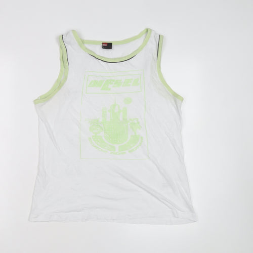 Diesel Men's White Sleeveless Graphic Print T-Shirt Size M
