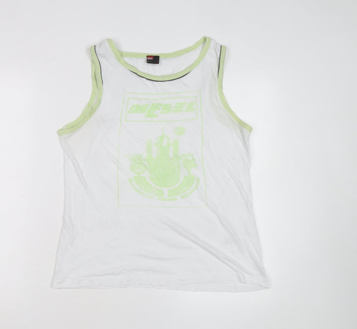 Diesel Men's White Sleeveless Graphic Print T-Shirt Size M