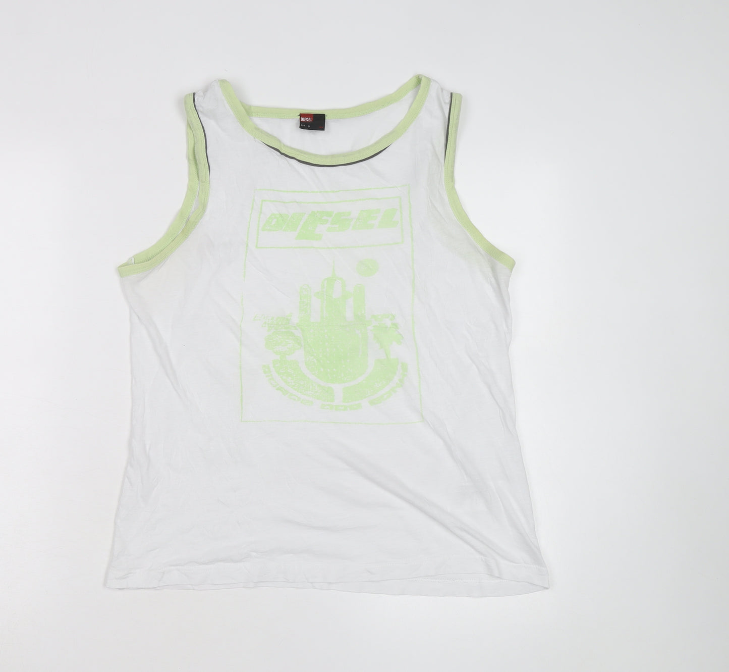 Diesel Men's White Sleeveless Graphic Print T-Shirt Size M