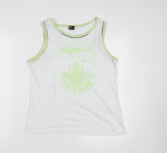 Diesel Men's White Sleeveless Graphic Print T-Shirt Size M