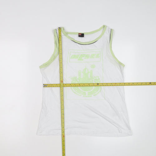 Diesel Men's White Sleeveless Graphic Print T-Shirt Size M