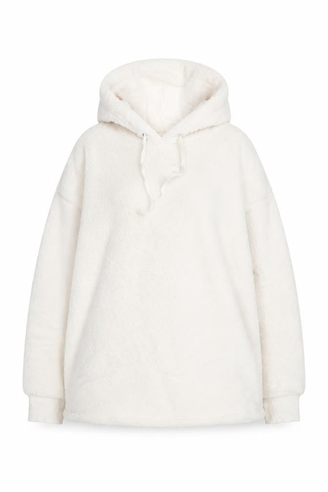 Front view of The Lounge Edit Women White, size 12, Pullover Fleece Hoodie