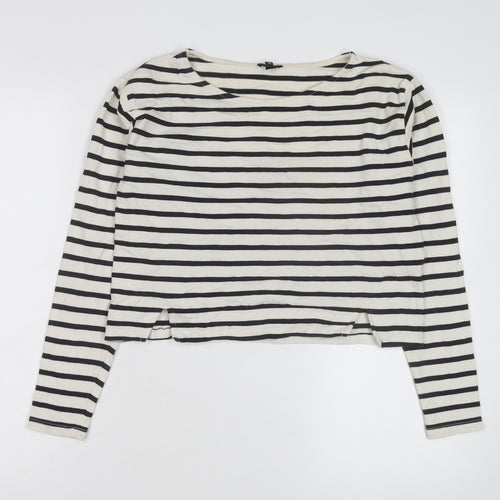 River Island Women White Striped Cropped T-Shirt Size 6