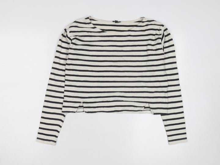 River Island Women White Striped Cropped T-Shirt Size 6