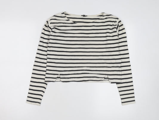 River Island Women White Striped Cropped T-Shirt Size 6