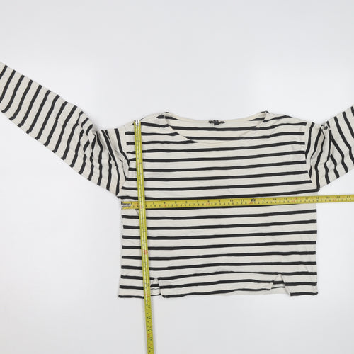 River Island Women White Striped Cropped T-Shirt Size 6