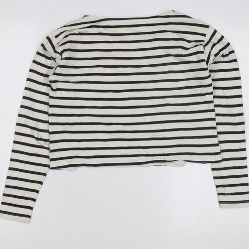River Island Women White Striped Cropped T-Shirt Size 6