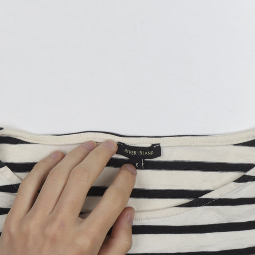 River Island Women White Striped Cropped T-Shirt Size 6