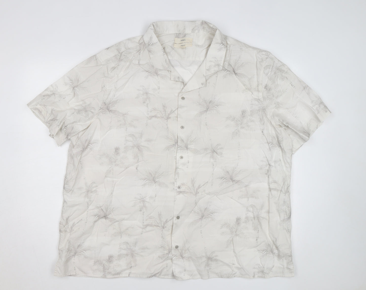Marks and Spencer Men's Beige 4XL Regular Fit Short Sleeve Hawaiian Shirt