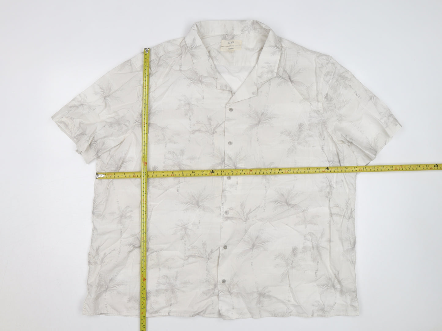 Marks and Spencer Men's Beige 4XL Regular Fit Short Sleeve Hawaiian Shirt